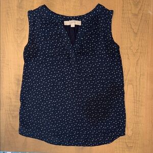 LOFT Dark Blue Sleeveless Polka Dot Blouse